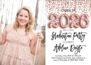 Graduation Party Foil Balloon Class of 2026 Rose Gold Confetti PHOTO: Graduation Party Foil Balloon Class of 2023 Rose Gold Confetti