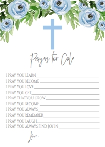 Prayer Card Blue Floral: Baptism Blue Floral Wreath