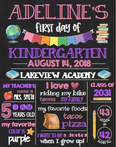School Pink Multi Chalkboard 11x14: School Pink Multi Chalkboard 8x10
