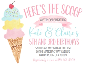 Birthday Ice Cream Blue Double Party 7x5: Birthday Ice Cream Blue Double Party 7x5
