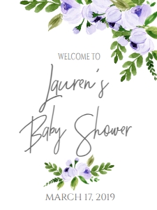 Baby Shower Purple Floral Oh Baby Welcome Sign: Baby Shower Purple Floral Oh Baby Welcome Sign