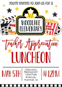 School Teacher Appreciation Luncheon Movie Invite: School Teacher Appreciation Week Movie