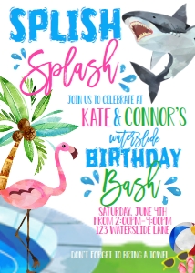 Birthday Pool Party Shark Flamingo design preview