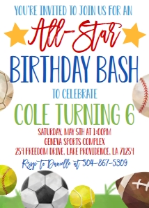 Birthday All-Star Sports Invite: Birthday All-Star Sports Invite