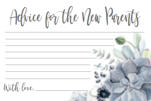 Baby Shower Blue Succulent Advice Card: Baby Shower Blue Succulent Advice Card
