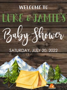 Baby Shower Adventure Mountain Camping Welcome Sign: Baby Shower Adventure Mountain Camping Welcome Sign