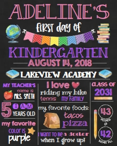 School Pink Multi Chalkboard First + Last 16x20: School Pink Multi Chalkboard First + Last  8x10