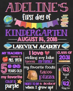 School Pink Multi Chalkboard First + Last  8x10: School Pink Multi Chalkboard First + Last  8x10