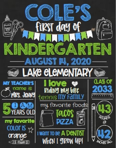 School First Day Blue Chalkboard 11x14: School First Day Blue 16x20
