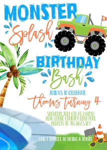 Birthday Monster Truck Pool Party design preview