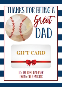 Gift Card Father's Day Baseball Dad: Gift Card Father's Day Baseball Daddy