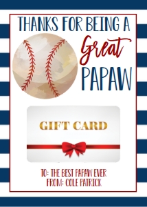 Gift Card Father's Day Baseball Papaw: Gift Card Father's Day Baseball Daddy