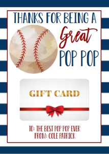 Gift Card Father's Day Baseball Pop Pop: Gift Card Father's Day Baseball Daddy