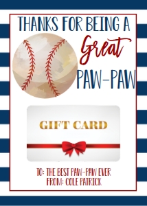 Gift Card Father's Day Baseball Paw-Paw: Gift Card Father's Day Baseball Daddy