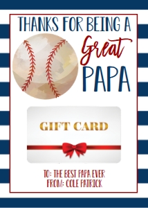 Gift Card Father's Day Baseball Papa: Gift Card Father's Day Baseball Daddy