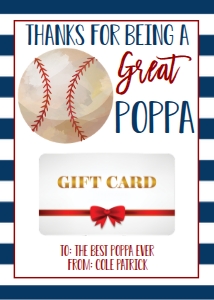 Gift Card Father's Day Baseball Poppa: Gift Card Father's Day Baseball Daddy