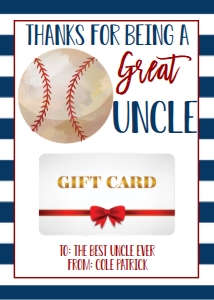 Gift Card Father's Day Baseball Uncle: Gift Card Father's Day Baseball Daddy