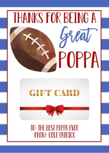 Gift Card Father's Day Football Poppa: Gift Card Father's Day Football Daddy