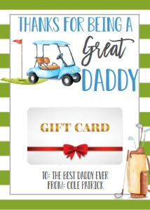 Gift Card Father's Day Golf YOUR OWN NAME: Gift Card Father's Day Golf Daddy