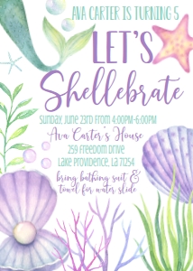 Birthday Mermaid Shellebrate Invite: Birthday Mermaid Shellebrate Invite