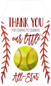 Birthday Softball Favor Tag: Birthday Softball