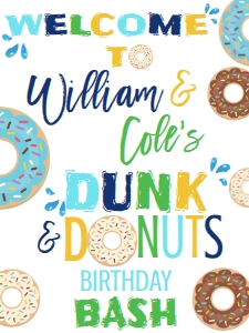 Birthday Donut Dunk Splash Bright Blue Welcome Sign: Birthday Donut Dunk Splash Bright Blue
