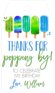 Birthday Popsicle Favor Tag Blue Green: Birthday Popsicle Blue 7x5
