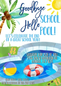 School End of Year Pool Party Invitation Blue: School End of Year Pool Party Invitation Blue