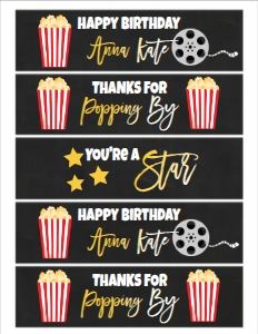 Birthday Movie Red Chalk Water Bottle Label: Birthday Movie Chalkboard Red