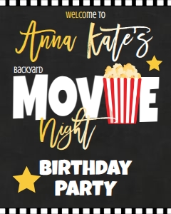 Birthday Movie Chalkboard Red Welcome Sign: Birthday Movie Chalkboard Red