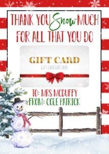 School Christmas Snowman Gift Card: School Christmas Snowman Gift Card