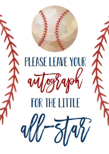 Baby Shower Baseball Autograph Sign 5x7: Baby Shower Baseball Invite All Star