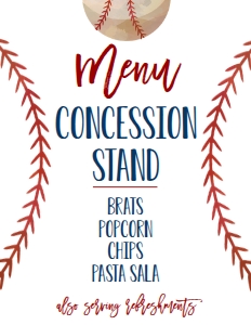 Birthday Baseball Menu Sign 8.5x11: Birthday Baseball Menu Sign