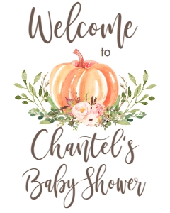 BSS Pumpkin Baby Greenery Welcome Sign 8x10: Baby Shower Pink Floral Orange Pumpkin Kit