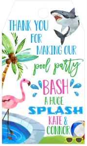 Birthday Pool Party Shark Flamingo Favor Tag: Birthday Pool Party Shark Flamingo Favor Tag