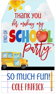 School End of Year Party Bus Favor Tag design preview