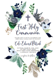 Communion Navy Floral Frame Diamond: Communion Navy Floral Frame Diamond