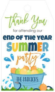 School End of Year Water Balloon Party Favor Tag: School End of Year Water Balloon Party