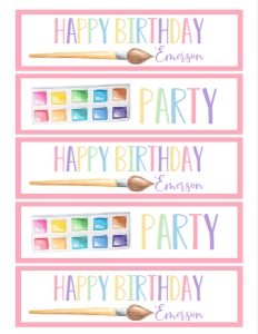 Birthday Art Party Pastel Water Bottle/Wrap: Birthday Art Party Pastel