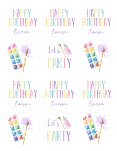 Birthday Art Party Pastel Cupcake Toppers: Birthday Art Party Pastel