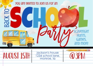 Back to School Party Bus Invite: Back to School Party Bus Invite