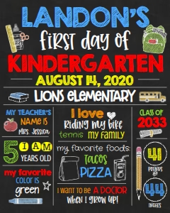 School First Day Colorful Chalkboard 16x20: School First Day Colorful Chalkboard 8x10