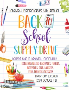 Back to School Supply Drive Flyer 8.5x11: Back to School Supply Drive Invite