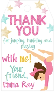 Birthday Gymnastics Brunette Favor Tag: Birthday Gymnastics Brunette
