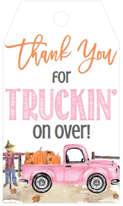 Light Pink Birthday Truck Favor Tag: Birthday Light Pink Pumpkin Truck