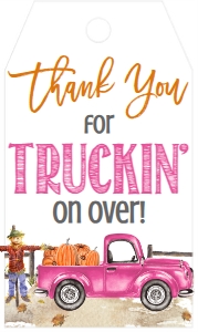 Hot Pink Birthday Truck Favor Tag: Birthday Pink Pumpkin Truck