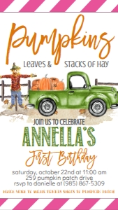 Birthday Pumpkin Truck Sage Green Text Invite: Birthday Pumpkin Truck Sage Green Invite