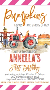 Red Tractor Text Invite: Fall Red Tractor Pumpkin Birthday
