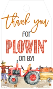 Red Tractor Favor Tag: Fall Red Tractor Pumpkin Birthday