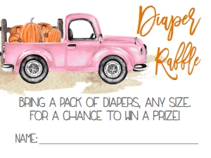 BS Light Pink Truck Diaper Raffle: Baby Shower Pink Truck Pumpkin